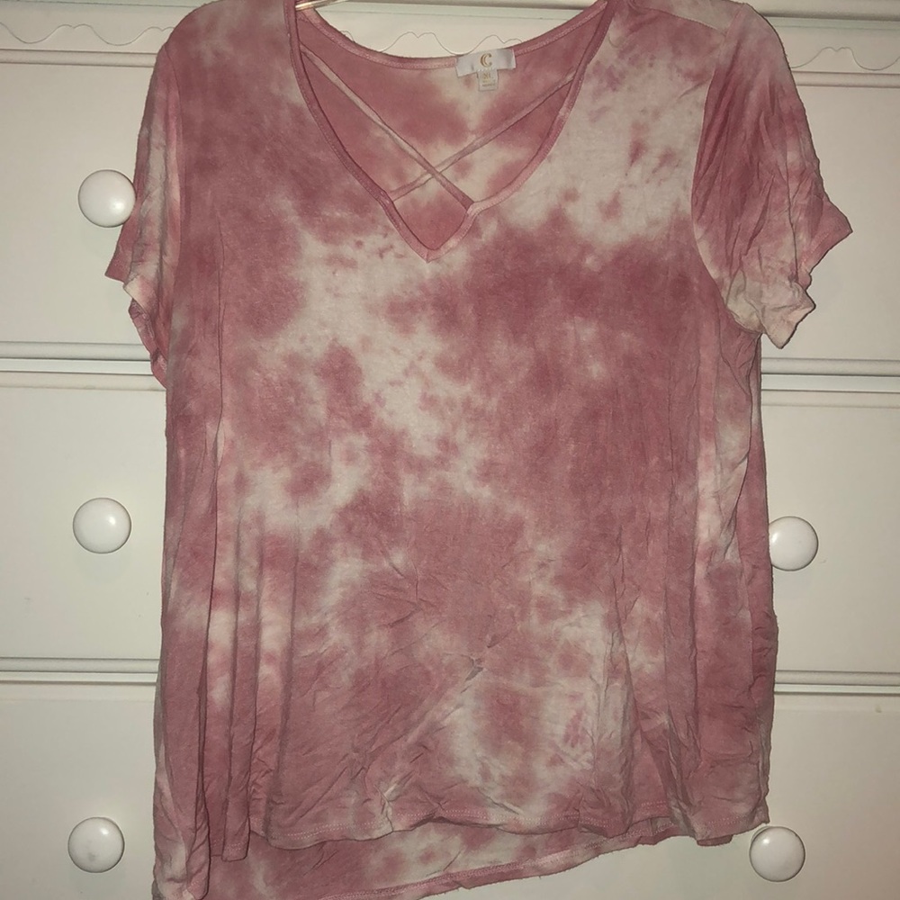 Crossed V-Neck Tie-Dye Shirt